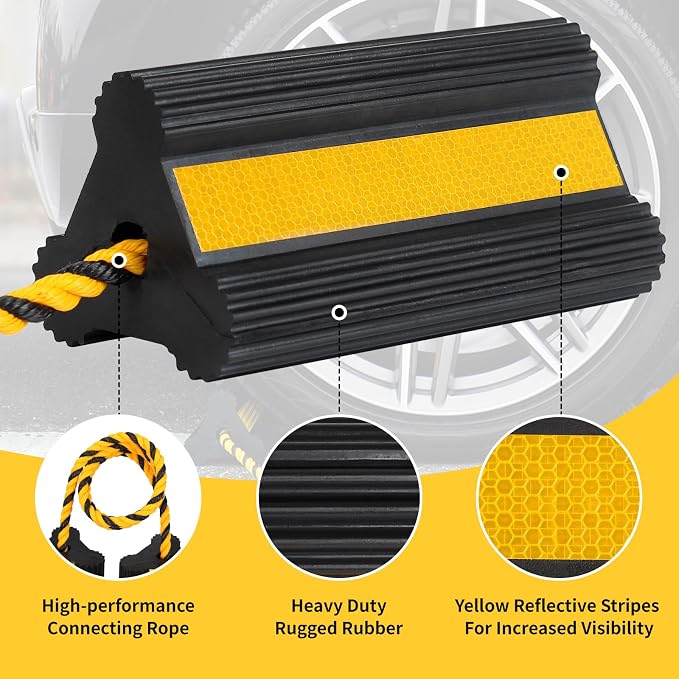 Heavy Duty Rubber Wheel Chocks, 2 Pair, Non-Slip Tire Stopper Blocks - Image 3