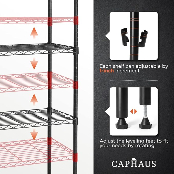 CAPHAUS 3/4/5-Tier Adjustable Height Wire Shelving Unit, Metal Steel Storage - Image 4