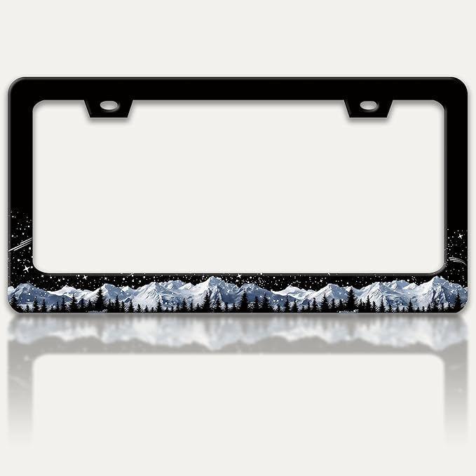Snow Mountains License Plate Frame Starry Sky Mountain Forest License Plate by RTINRAN
