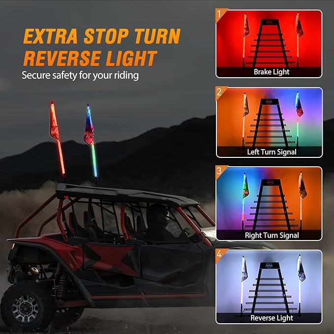 Nilight 2PCS 6FT RGB LED Whip Light, Remote App Control w/DIY Chasing Patterns - Image 4