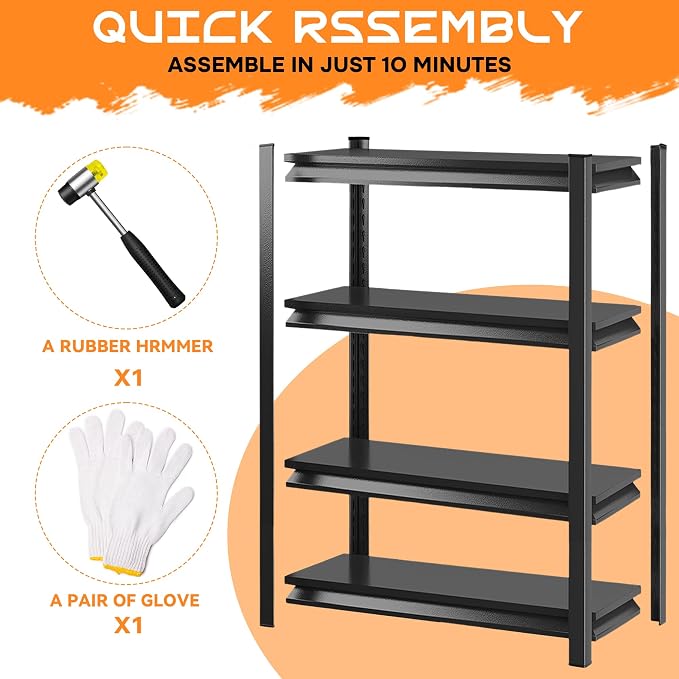 59"H Garage Shelving Heavy Duty Rack, 2400 LBS Large Capacity 4 Tier Adjustable - Image 4