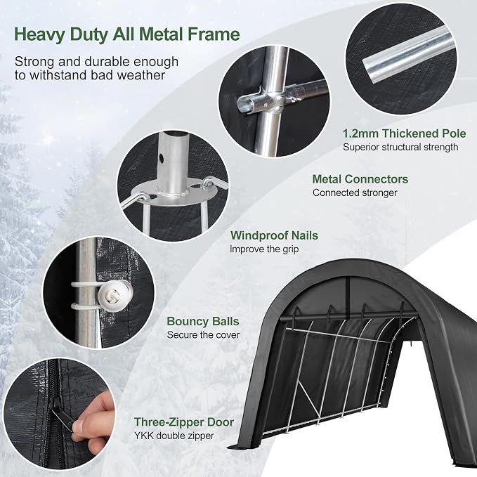 Carport 12x20 ft Heavy Duty, All-Season Waterproof UV Protected Outdoor Car - Image 4