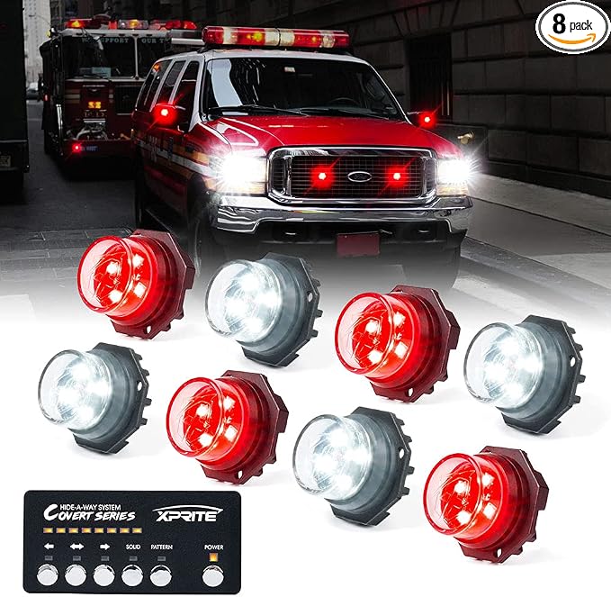 Xprite White Red LED Hideaway Strobe Lights Kit, 20 Flashing Patterns w/Control by XPRITE