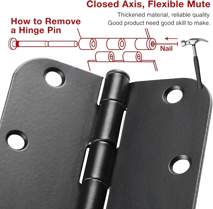 48 Pack Rounded Matte Black Door Hinges 3.5 Inch 5/8" Radius - Image 2