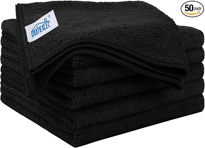 HOMEXCEL Black Microfiber Cleaning Cloth 50 Pack, 12.5 x 12.5 inch Microfiber by HOMEXCEL