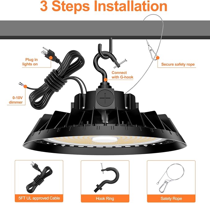 LED High Bay Lights, 150W UFO High Bay LED Shop Lights, 22500LM Adjustable CCT - Image 7