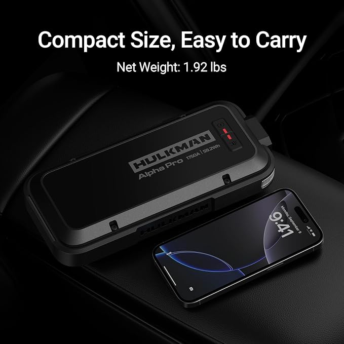 Hulkman Alpha Pro Solid Black, 1750A 59.2Wh Car Jump Starter Portable, - Image 8