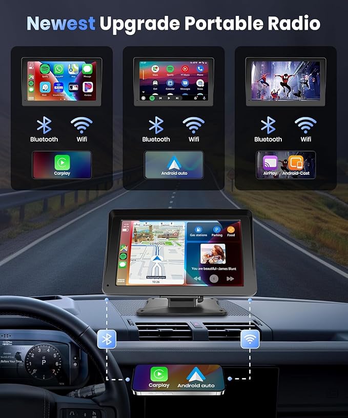 Podofo Portable Car Stereo Wireless Carplay Android Auto, 7 Inch Touch Screen - Image 3