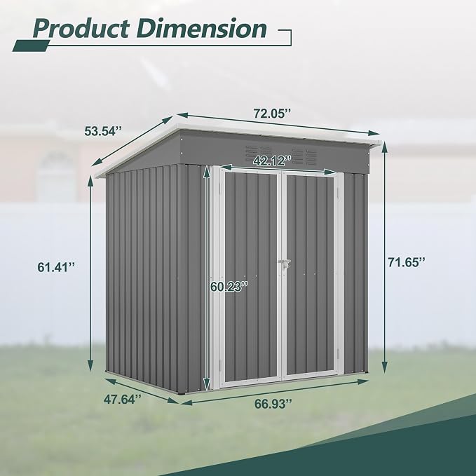 6 x 4 FT Outdoor Storage Metal Shed, Bike Garden Tool Shed - Image 8
