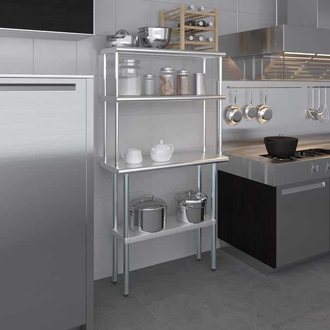 AmGood Stainless Steel Work Table Double Tier Overshelf | NSF - Image 6