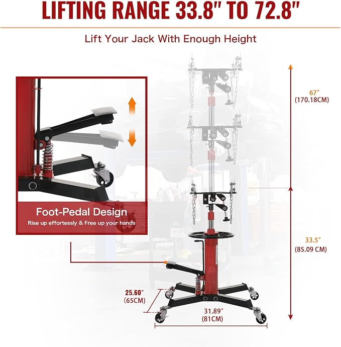 Hydraulic Transmission Jack 1322 LBS Capacity 33.8"-72.8" Lifting Height 2 - Image 6