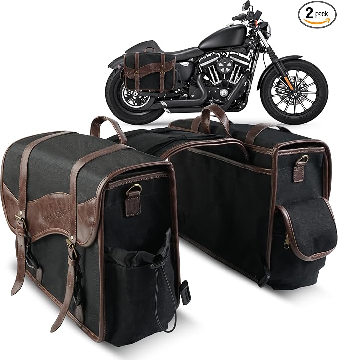 NICECNC Motorcycle Saddle Bags, Vintage Oil Waxed Canvas Saddlebags Motorcycle by Nicecnc