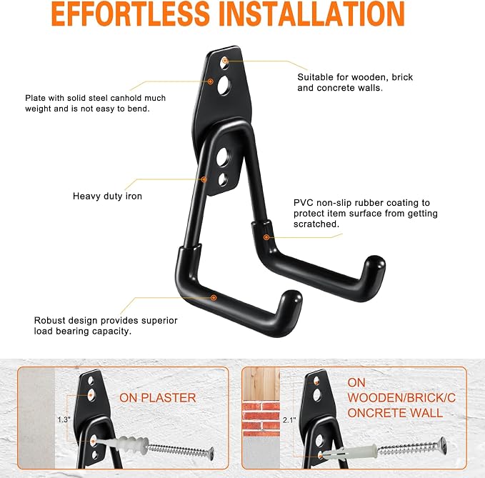 Heavy Duty Garage Hooks 12 Pack, 2.8 inch Small U Shaped Hanger, Wall Mounted - Image 3