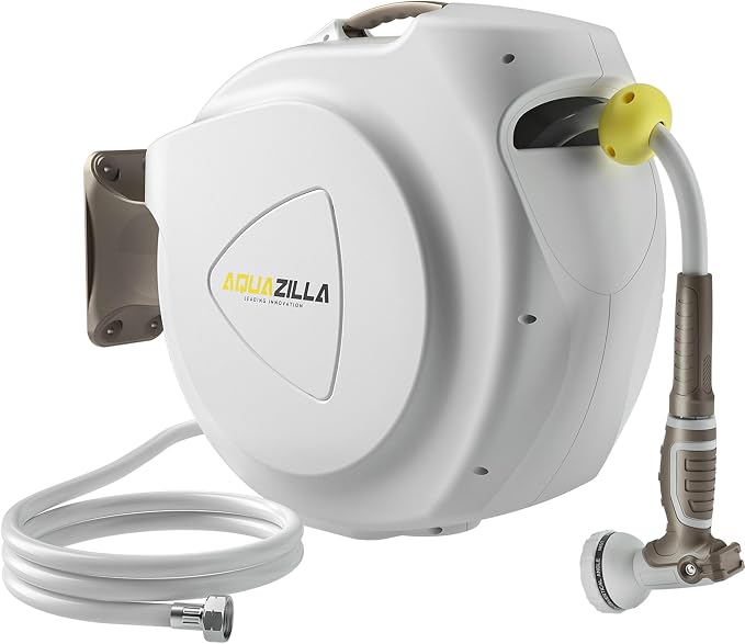Retractable Garden Hose Reel, 5/8 in 65+6 ft, Heavy Duty Wall Mounted Water by AQUAZILLA