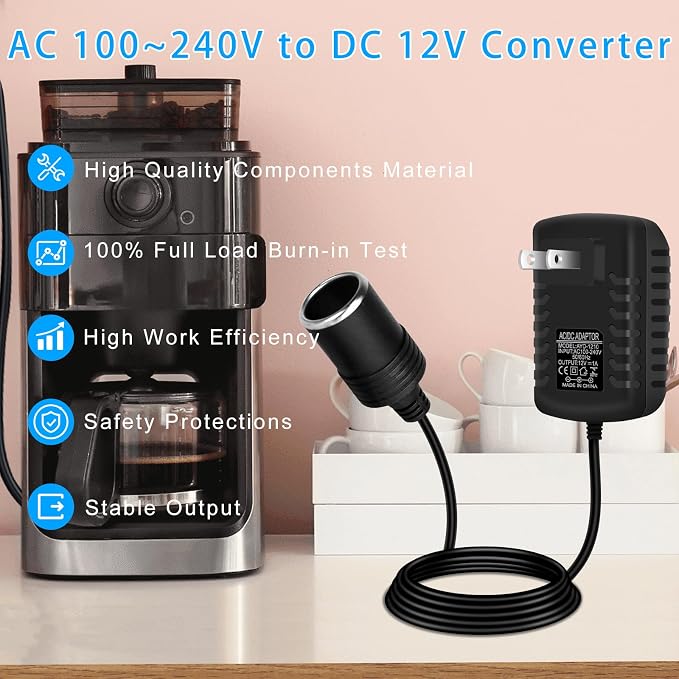 inShareplus 12V 1A 12W AC to DC Converter, 12 Volt Cigarette Lighter Adapter - Image 3