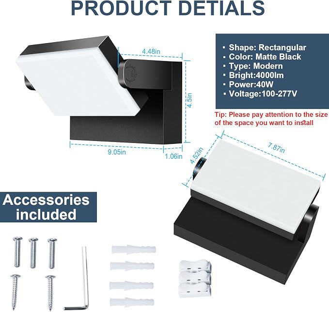 40W LED Outdoor Wall Light, 5000K Daylight Waterproof Floodlights, 360 ° - Image 3