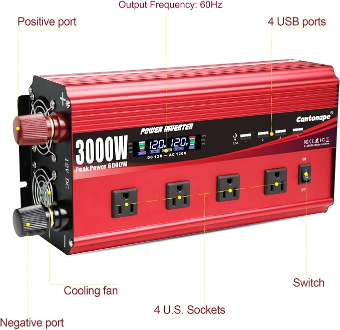3000W Power Inverter 12V to 110V/120V DC to AC - Image 2