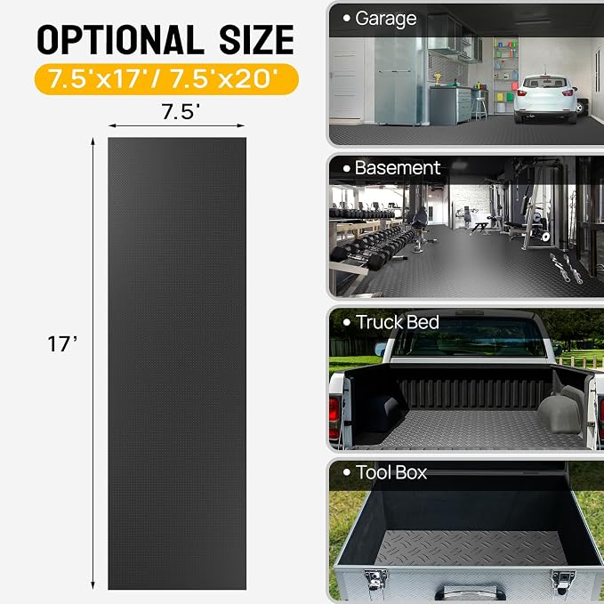 TUFFIOM 7.5 x 17 FT Garage Floor Mat, Thickened Diamond Plate PVC Garage Mats - Image 6