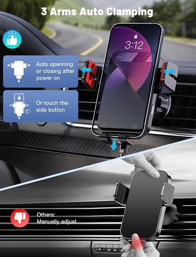 Wireless Car Charger, MOKPR Auto-Clamping Car Mount 15W/10W/7.5W Fast Charging - Image 5