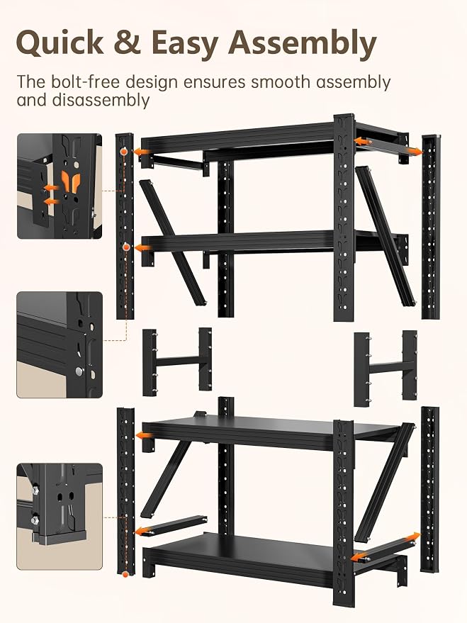 4-Tier Storage Shelves, Adjustable Industrial Metal Shelf System, 200lbs - Image 8