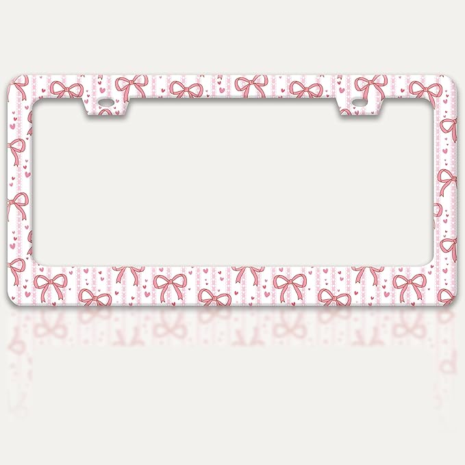 Pink Bow License Plate Frame Cute Bow License Plate Holders Funny Stainless by RTINRAN