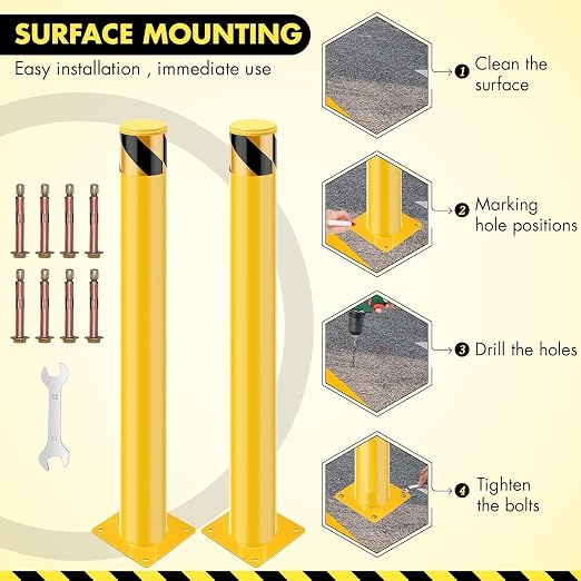 4 Pack Safety Bollard Post, 42 Inch Height 4.5 Inch Diameter Yellow Pipe Safety - Image 3