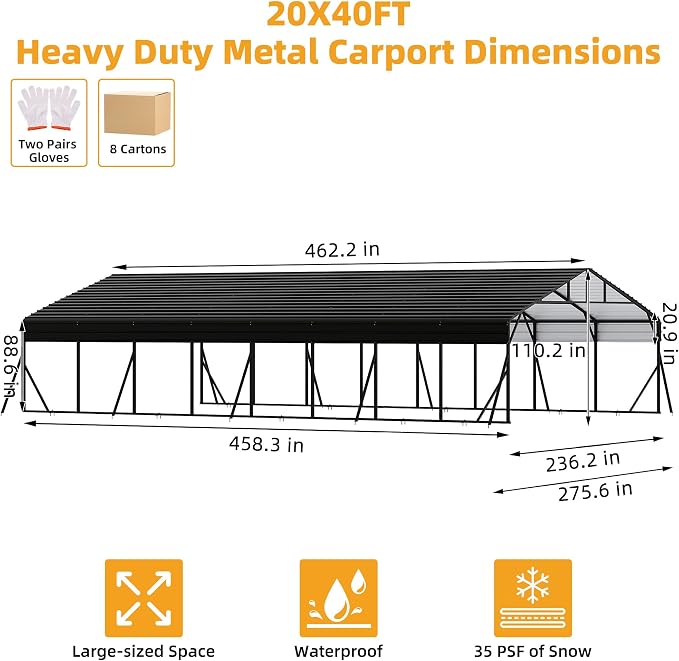 20' x 40' x 8.5' Heavy Duty Metal Carport - Image 3