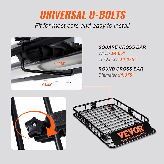 VEVOR Roof Rack Cargo Basket, 200 LBS Capacity Universal Rack Carrier - Image 6