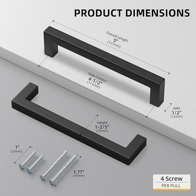goldenwarm 35 Pack 4.5INCH Drawer Pulls Black Modern Cabinet Hardware - Image 2