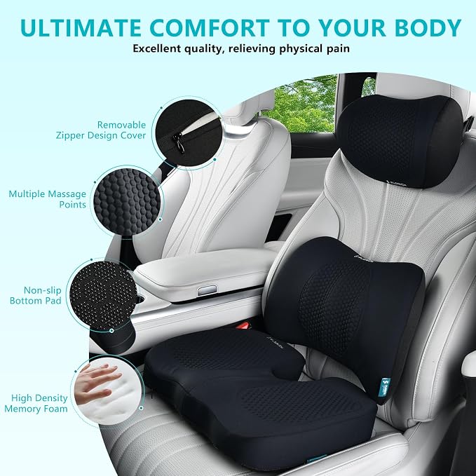 FLORICH 3 PCS Seat Cushion for Carseat Lumbar Support Pillow Car Neck Headrest - Image 2