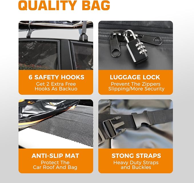 Kingfun Car Rooftop Cargo Carrier – Waterproof 20 Cubic Feet Car Roof Bag Fit - Image 6