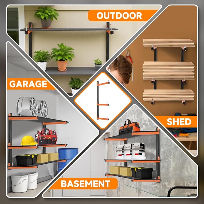 6 Pack Lumber Rack Wall Mount, Heavy Duty Wood Storage Racks, 9-Level System - Image 8