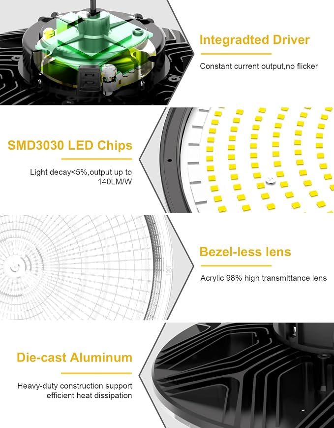 UFO LED High Bay Light, 150W/100W/80W Adjustable, 3000K/4000K/5000K, UL & DLC - Image 5