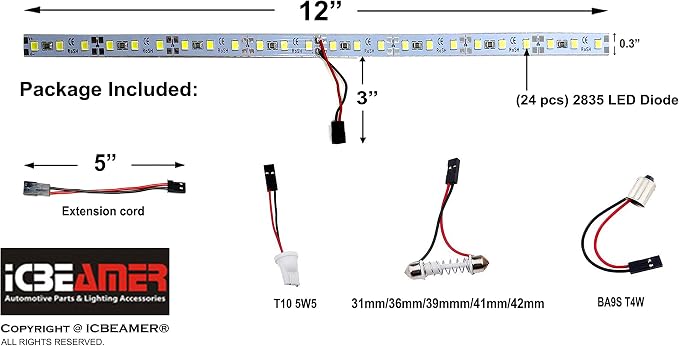 ICBEAMER 12" Red 18 SMDs 2835 LED Strip Light Universal Fit Car Trunk Cargo - Image 3