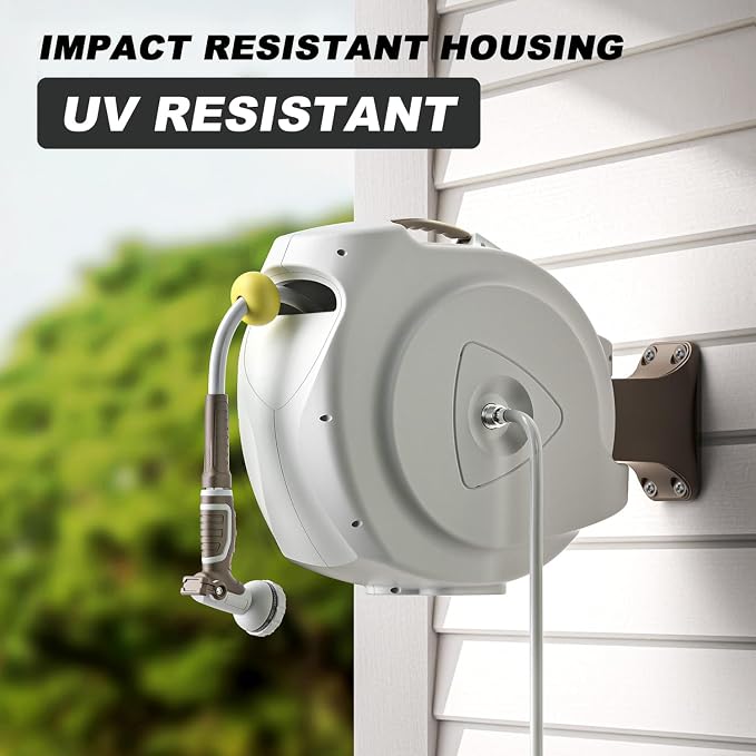 Retractable Garden Hose Reel, 5/8 in 100+6 ft, Heavy Duty Wall Mounted Water - Image 2