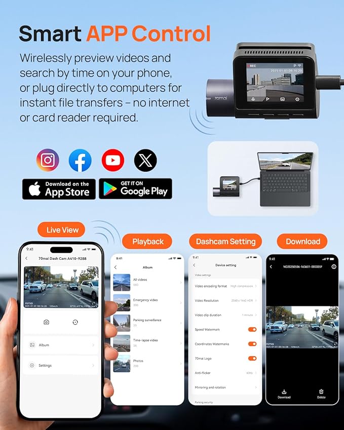 70mai Dash Cam Front and Rear - Image 4