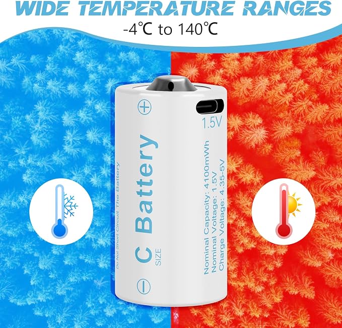 Rechargeable Lithium C Battery 4 Pack, Batteries c Size，Long Lasting1.5V C - Image 6