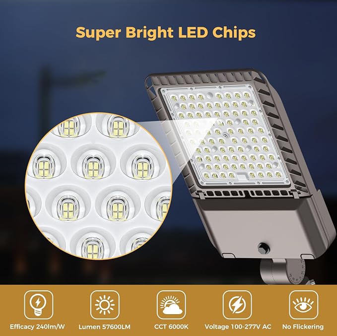 LED Parking lot Lights 240W Commercial Area Oudoor Lighting 43200LM Dusk to - Image 2