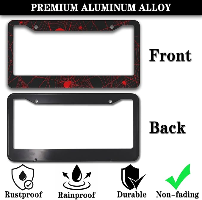 Custom License Plate Frame Red and Black License Plate Frames Red Spider Web - Image 3