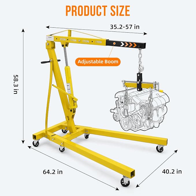 Engine Hoist with Lever, 2 Ton 4000 Lbs Heavy Duty Folding Cherry Picker Engine - Image 3