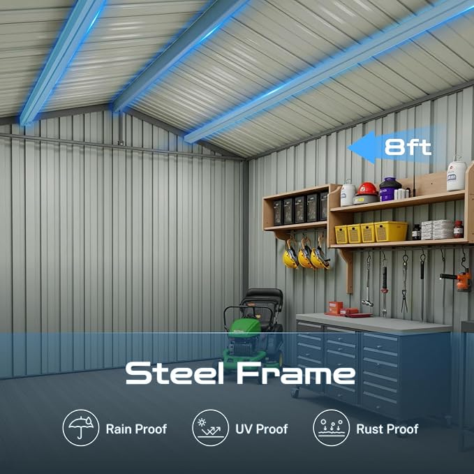 10 x 8 FT Outdoor Storage Shed, Metal Garden Tool Shed - Image 4