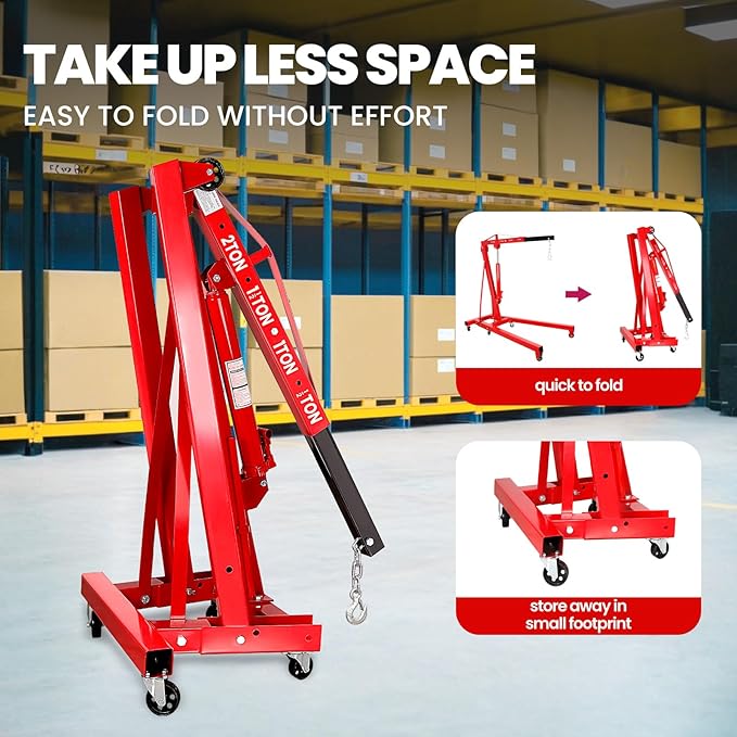 Engine Lift with Load Leveler, 2T Heavy Duty Alloy Steel Folding Cherry Picker - Image 9