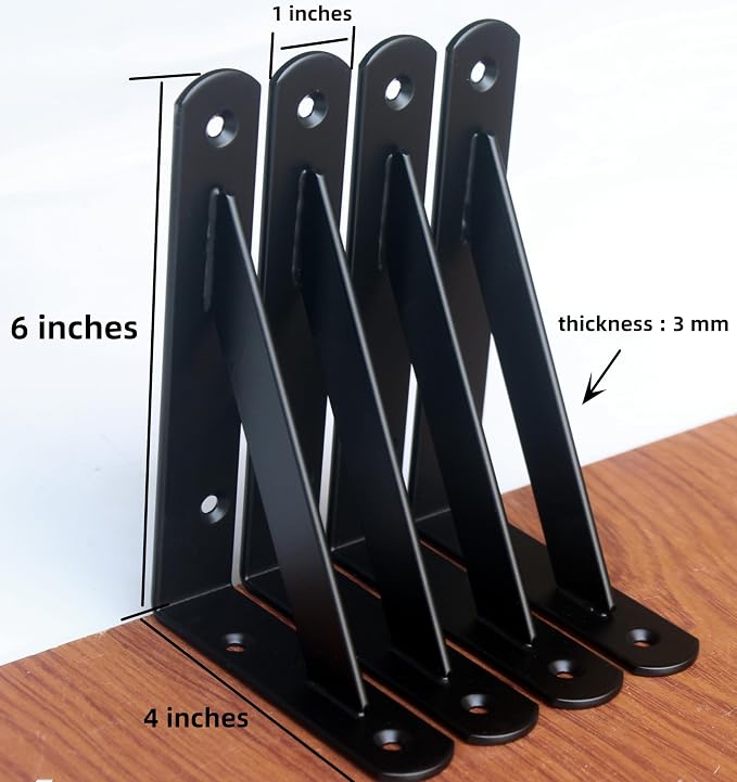 24 Pack L6 x H 4" Black Heavy Duty Shelf Brackets - Image 2
