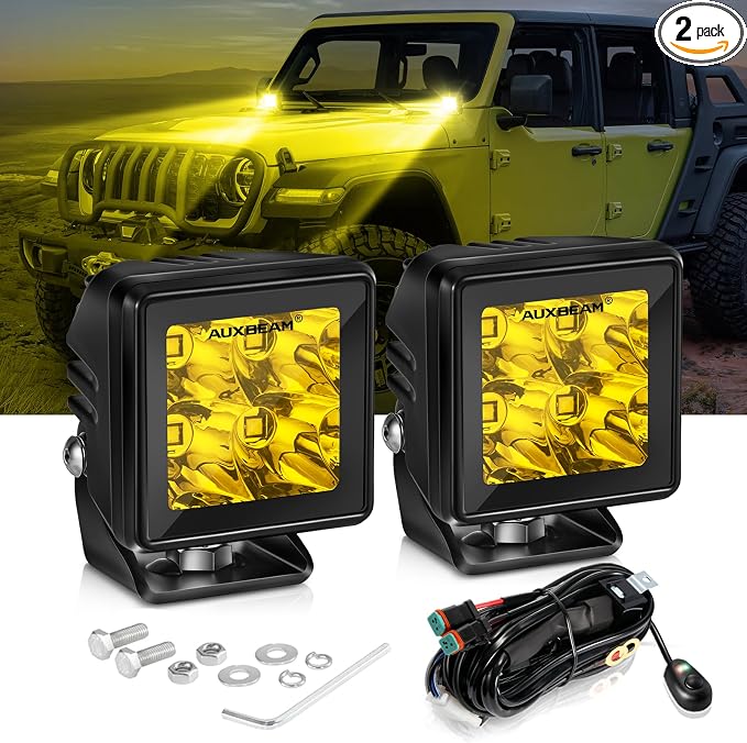 Auxbeam LED Pod Light, 2 Inch Amber Fog Light Offroad Cube Light Pods Focusing by Auxbeam
