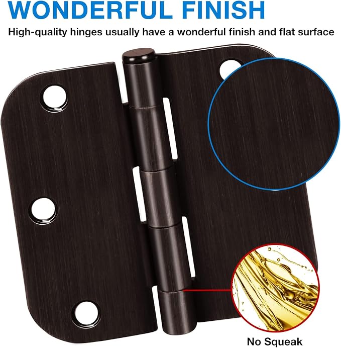 6 Pack Oil Rubbed Bronze Door Hinges 3.5" x 3 1/2 Inch Black Brushed Interior - Image 2