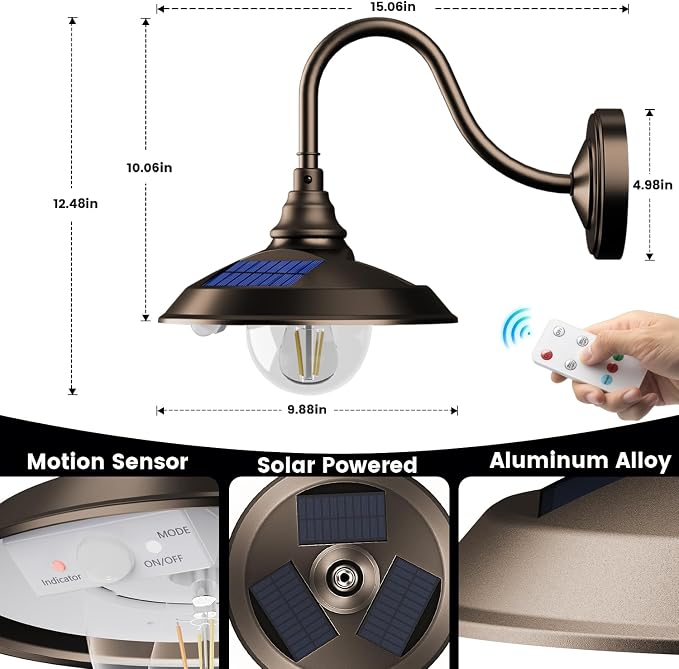 SIEDiNLAR Solar Barn Light Outdoor 3 Modes 2 Lighting, Aluminum Vintage - Image 3
