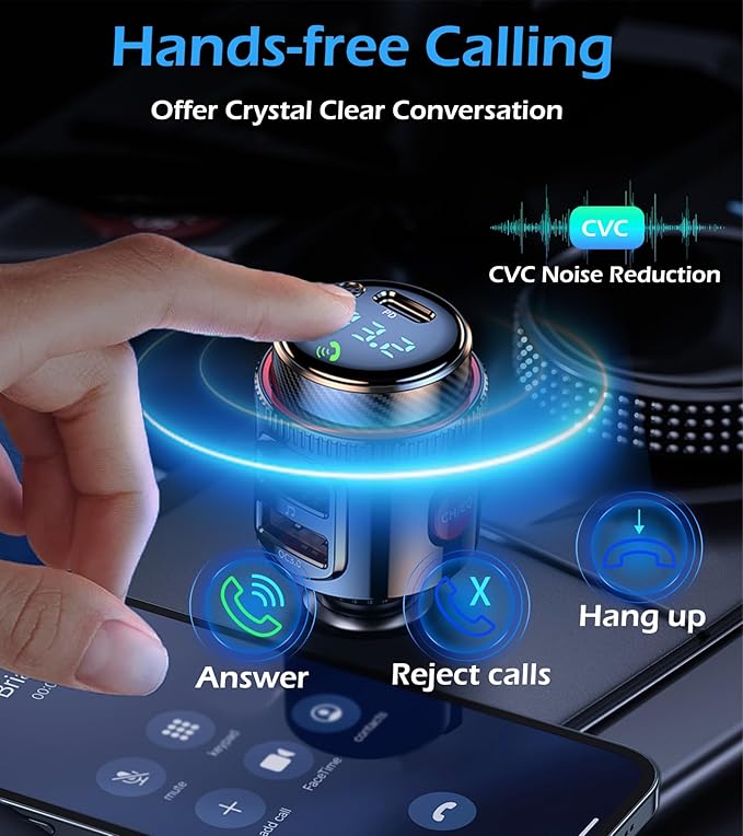 Bluetooth Car Adapter, Wireless AUX FM Transmitter, USB C&QC3.0 Dual Fast - Image 5