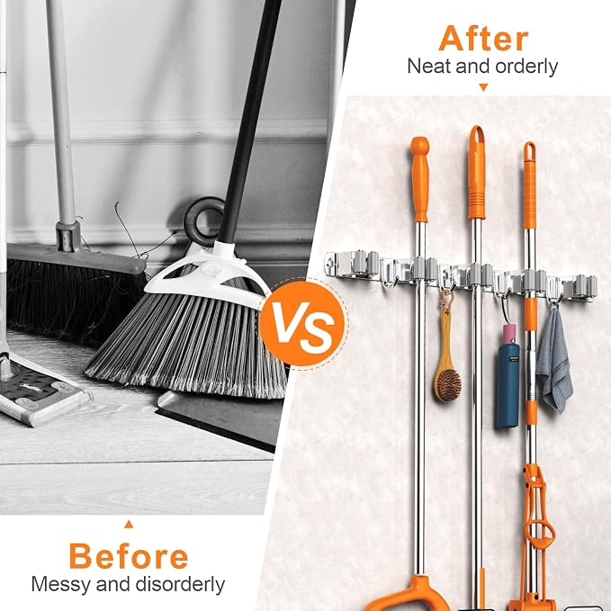 2 Pack Mop and Broom Holder Wall Mount, Non-slip Broom Hanger Wall Mount - Image 2