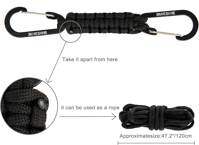 BRAVESHINE Paracord Keychain Carabiner Clip, D Ring Lanyard Hanger Stroller Hook - Image 6