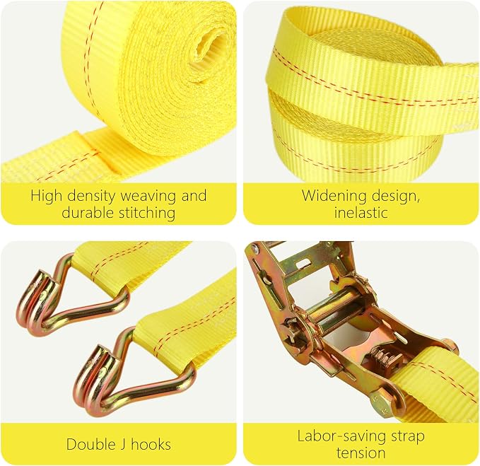 4 Pack 2 Inch Ratchet Straps Heavy Duty 20ft Tie Down Straps Ratchet - Image 3